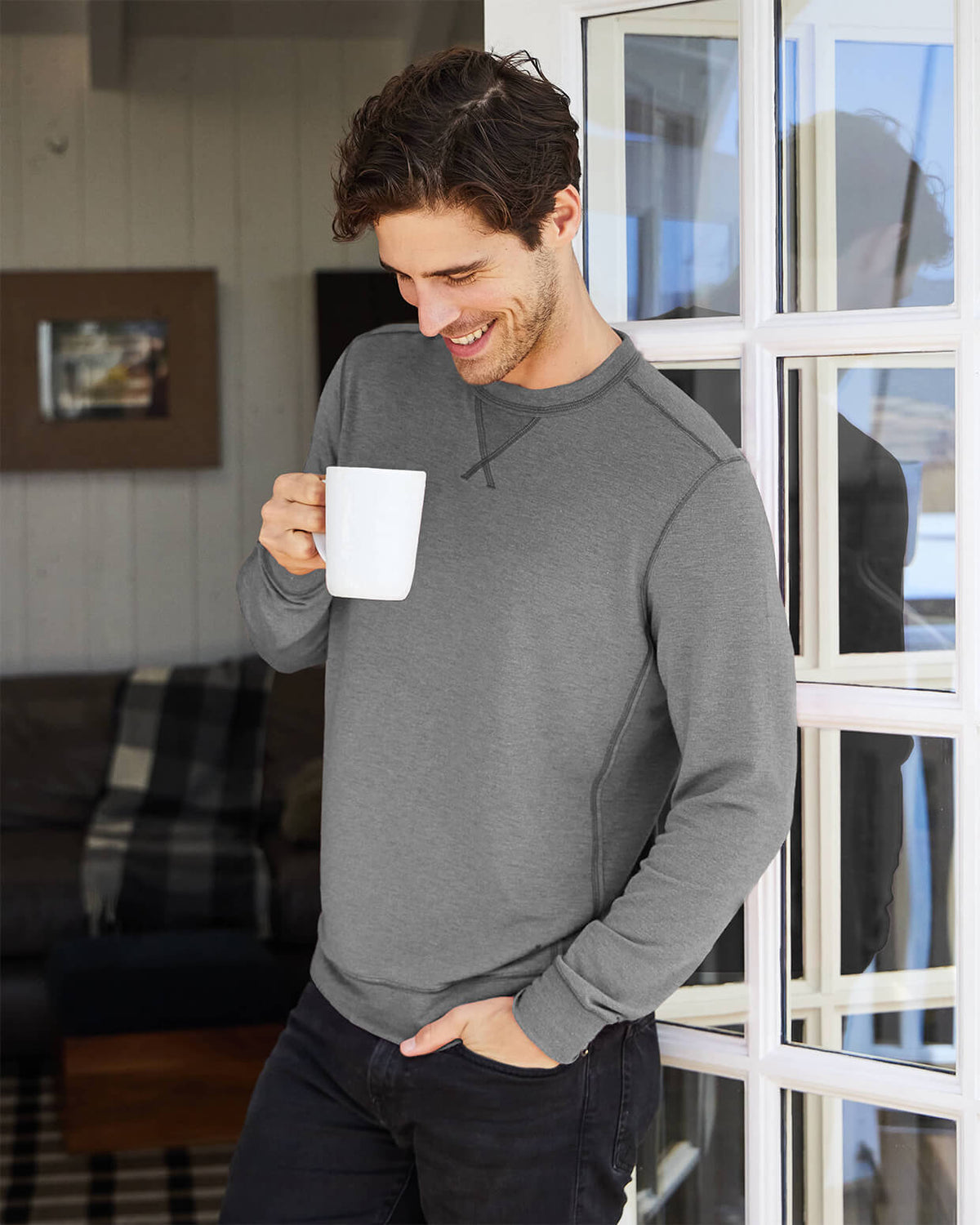 Growler | Long Sleeve Crew (Sea Silk) DARK HEATHER GREY lifestyle #color_dark heather grey