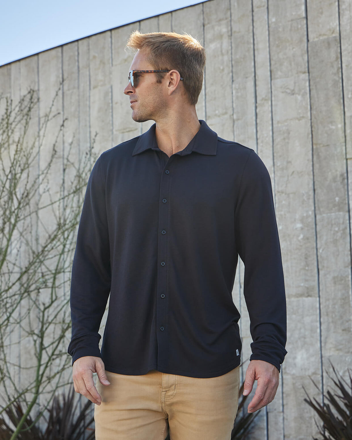 Port | Long Sleeve Button Up (Sea Silk) black LIFESTYLE2 #color_black